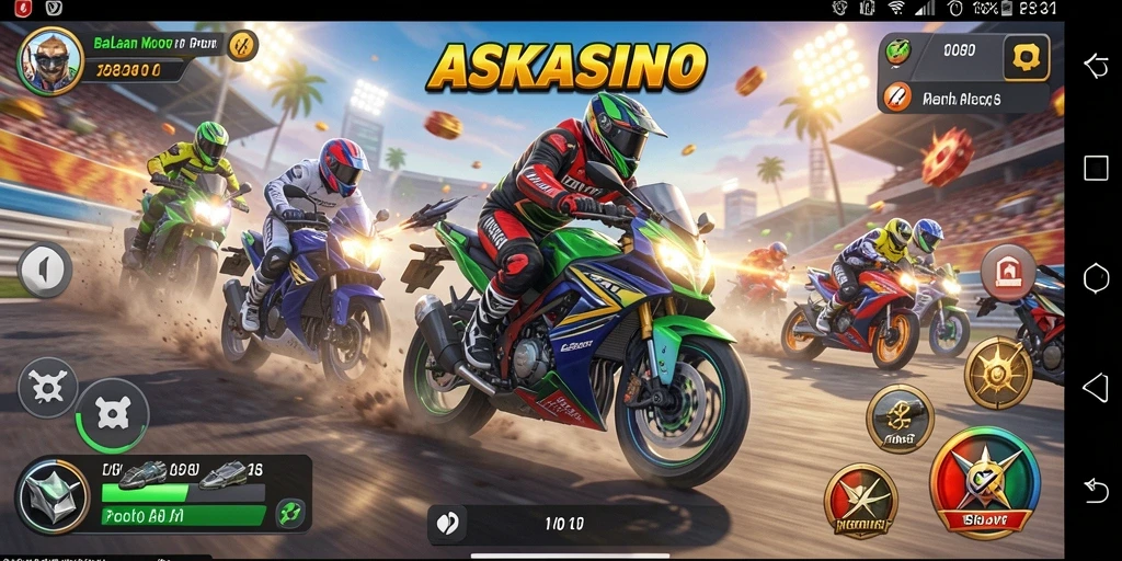 Tampilan gameplay balapan motor yang mendebarkan di ASKASINO.
