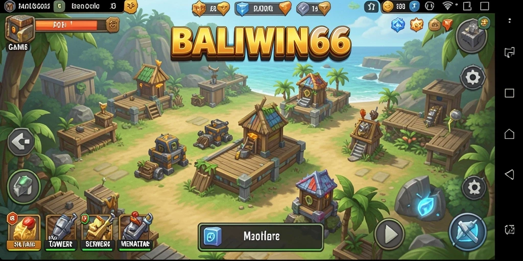 Tampilan gameplay seru di BALIWIN66 menunjukkan pertempuran strategi Tower Defense.