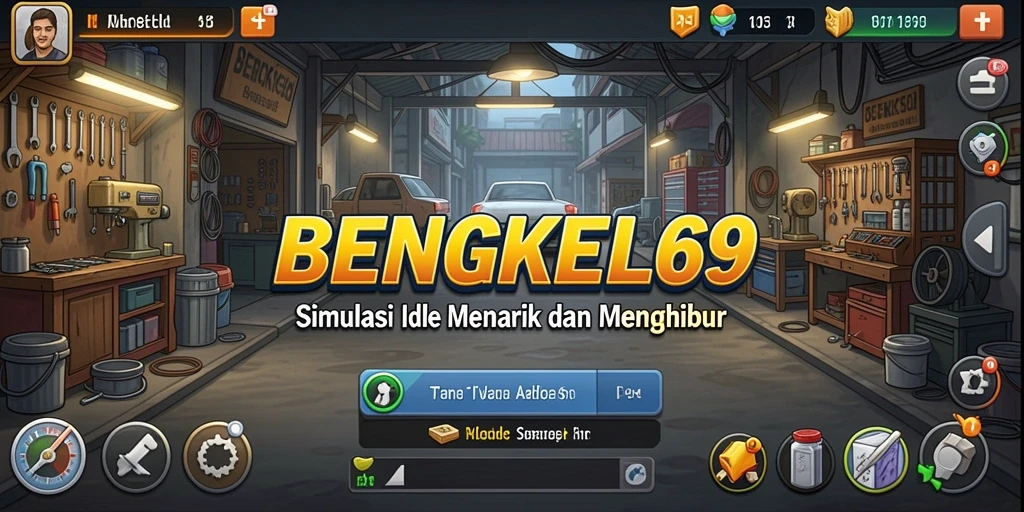 Screenshot menunjukkan gameplay menarik BENGKEL69 dengan bengkel aktif.