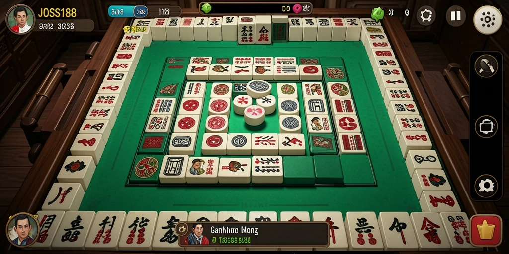 Screenshot permainan JOSS188 yang menunjukkan aksi mencocokkan ubin Mahjong.