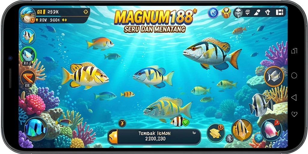 Tampak screenshot gameplay MAGNUM188 menampilkan aksi seru Tembak Ikan.