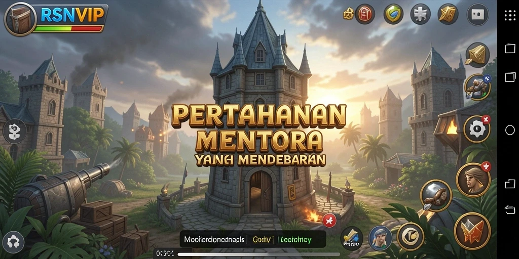 Tampilan gameplay seru di RSNVIP dengan berbagai menara dan musuh.