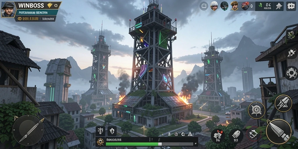 Tampilan gameplay menakjubkan dari WINBOSS dalam pertempuran Tower Defense.